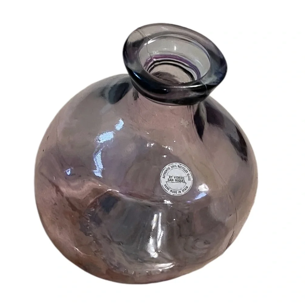 Handmade San Miguel 100% Recycled Bubble‎ Pink Glass Vase Spain 9” High